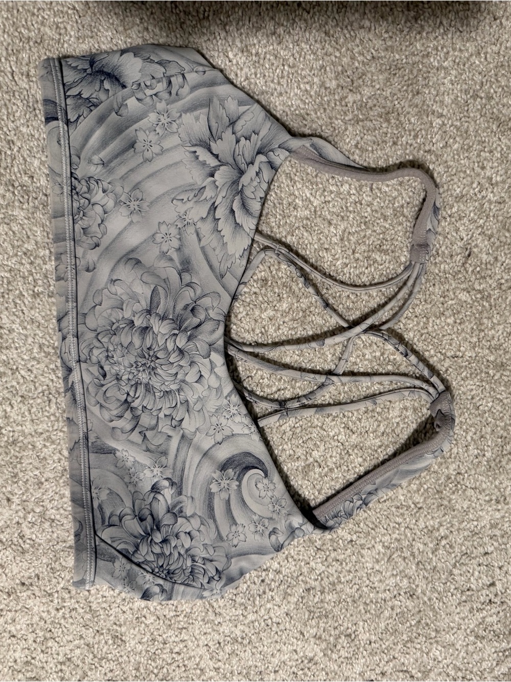 Lululemon Floral Gray Strappy Sports Bra